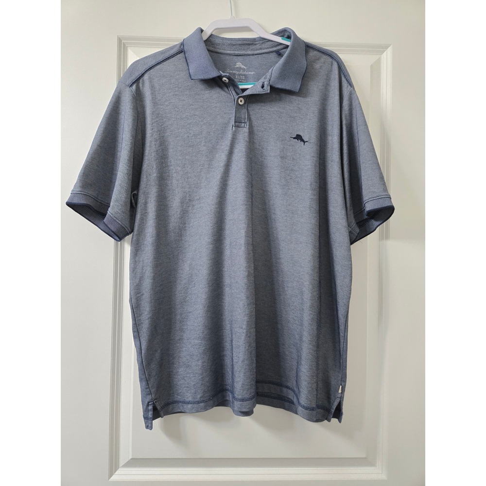 Tommy Bahama Mens XL Blue Supima Cotton Blend Short Sleeve Polo Shirt Marlin